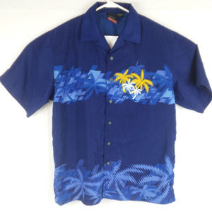 Men's Large Hawaiian Palm Tree Vacation Shirt Blue